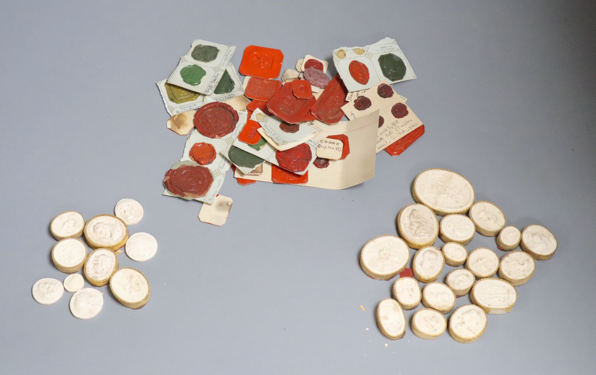 A group of 19th century plaster gems and wax seals